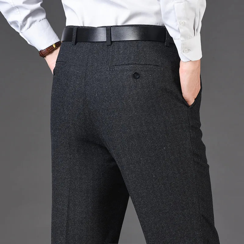 Mens High Waist Wool Trousers Cashmere Suit