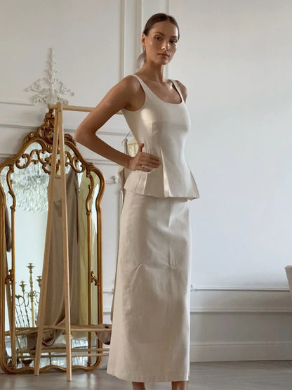 2 Pcs Cotton Strap Long Skirt Set Thin Belt