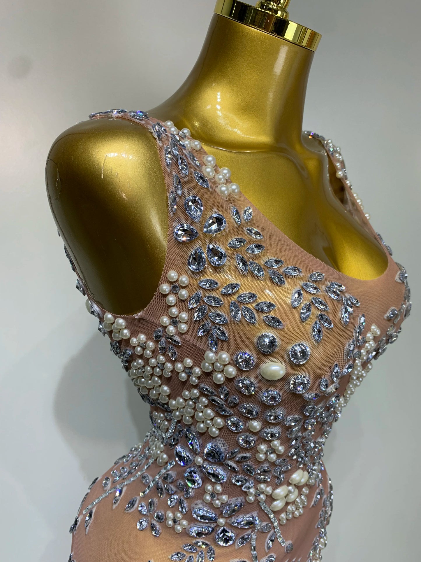 Lxury Diamonds Mesh See Through Long Dress