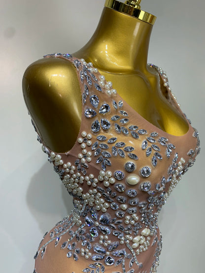 Lxury Diamonds Mesh See Through Long Dress