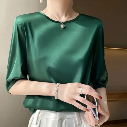 Silky Loose Woman Casual O-Neck pullover