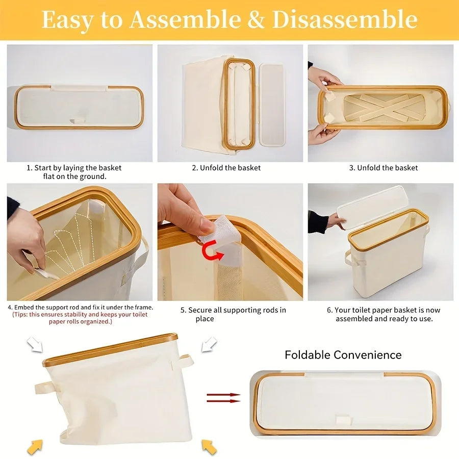 Bamboo toilet paper holder with lid organizer