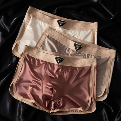 3PCS Luxury Silk Satin-like Men's  Breathable Underwear