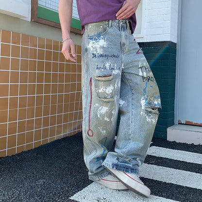 Men, Straight Loose Wide-Leg Trendy Brand