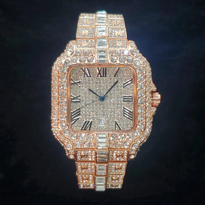 Mens Luxury Diamond Fashion Square Stainless Steel