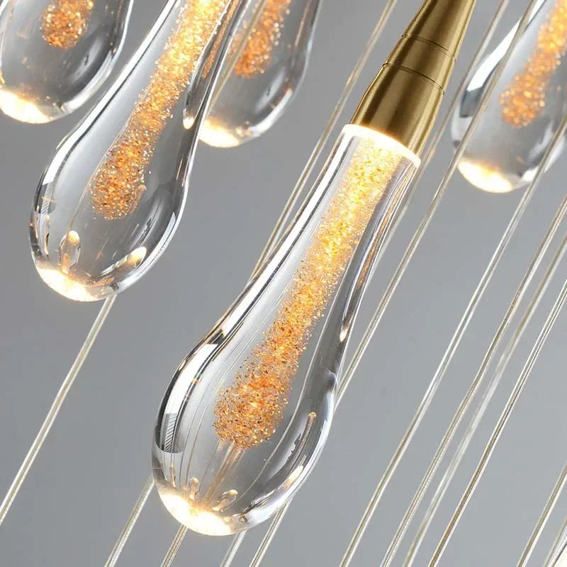 Crystal Tear Drop Chandelier Loft Villa Staircase