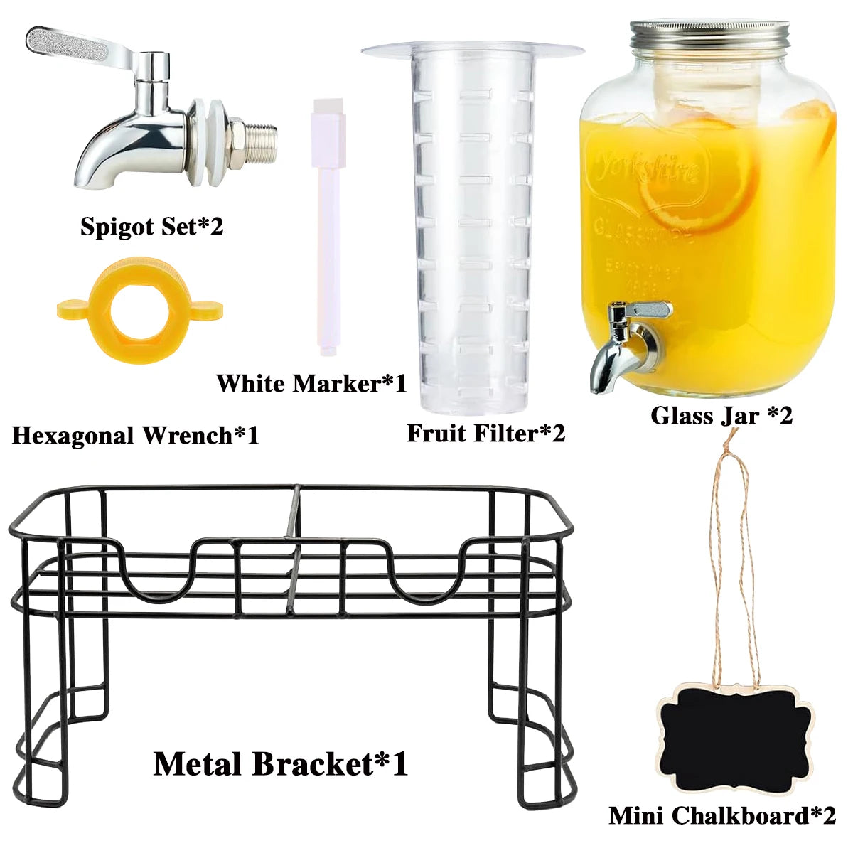 Drink Dispenser 2 Packs Gallon Glass with Stand