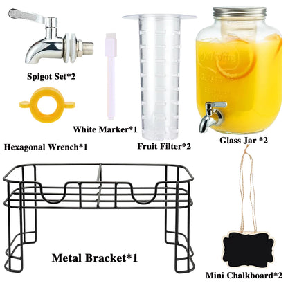 Drink Dispenser 2 Packs Gallon Glass with Stand