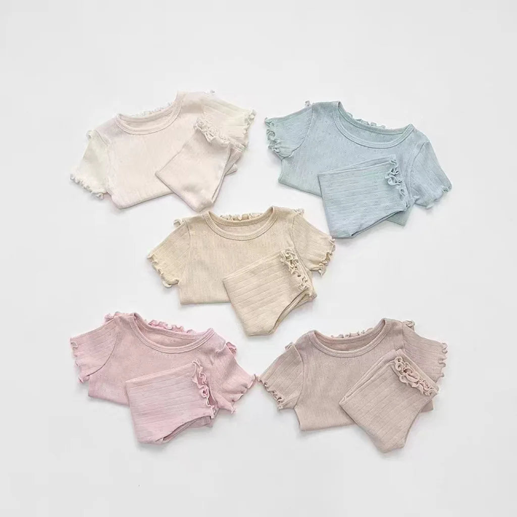 2 Pcs Cotton Breathable Clothes Set Infant Short Sleeve