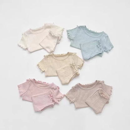 2 Pcs Cotton Breathable Clothes Set Infant Short Sleeve