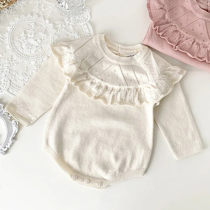 Baby Girls Knitted Bodysuit Long Sleeve Ruffled