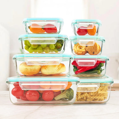 8pcs Glass Food Storage Containers Microwave & Oven Safe