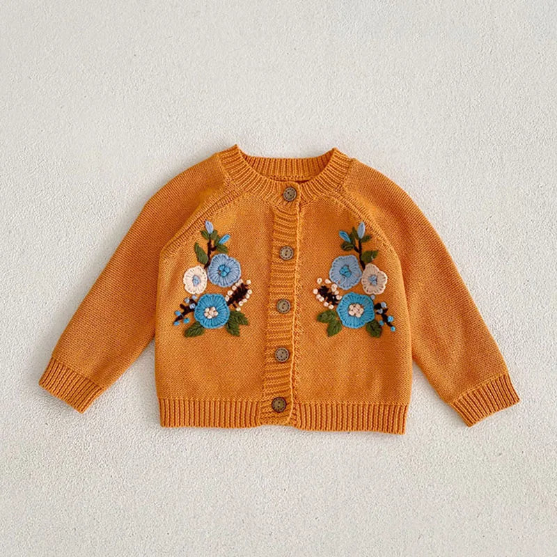 Girls Solid Color Knitted Cardigan Long Sleeves