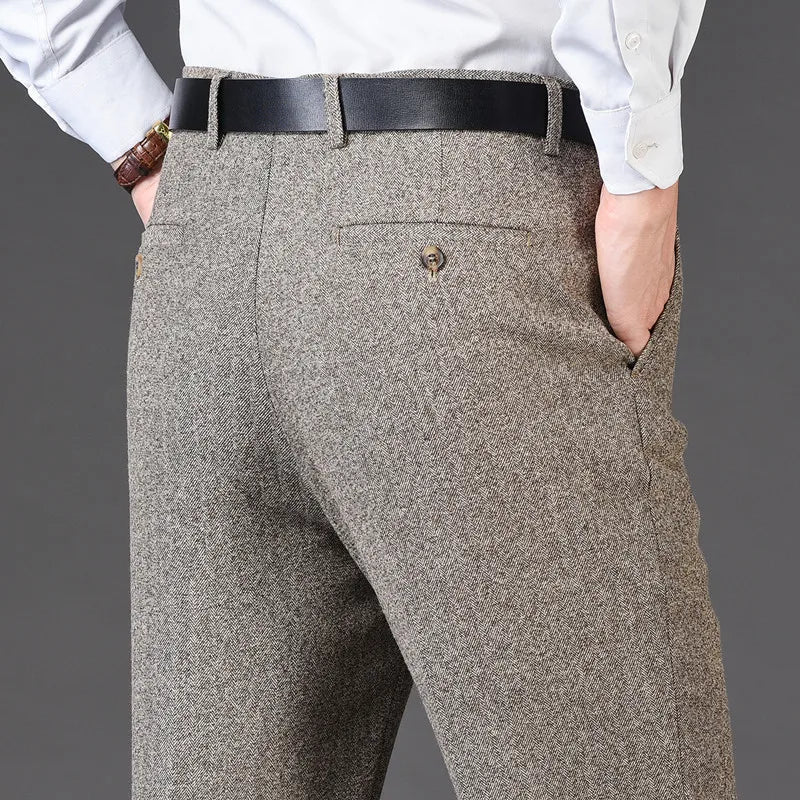 Mens High Waist Wool Trousers Cashmere Suit