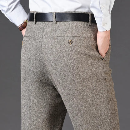 Mens High Waist Wool Trousers Cashmere Suit
