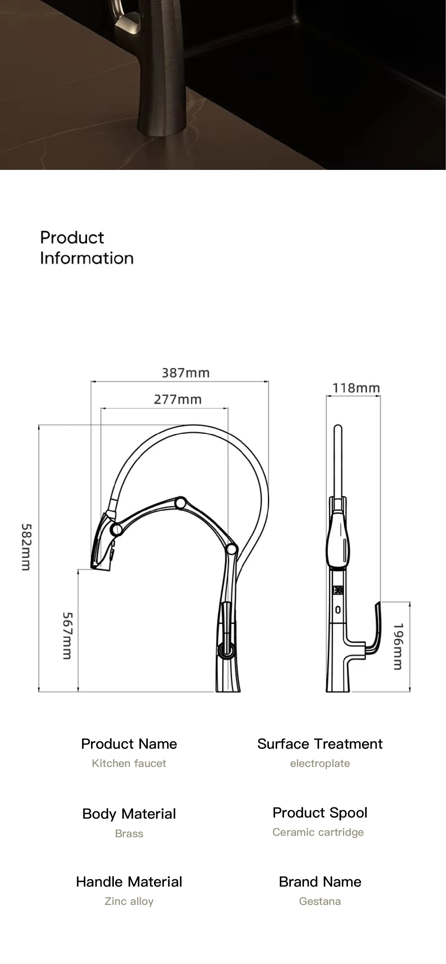Gunmetal Brass Kitchen Faucet with LED Display