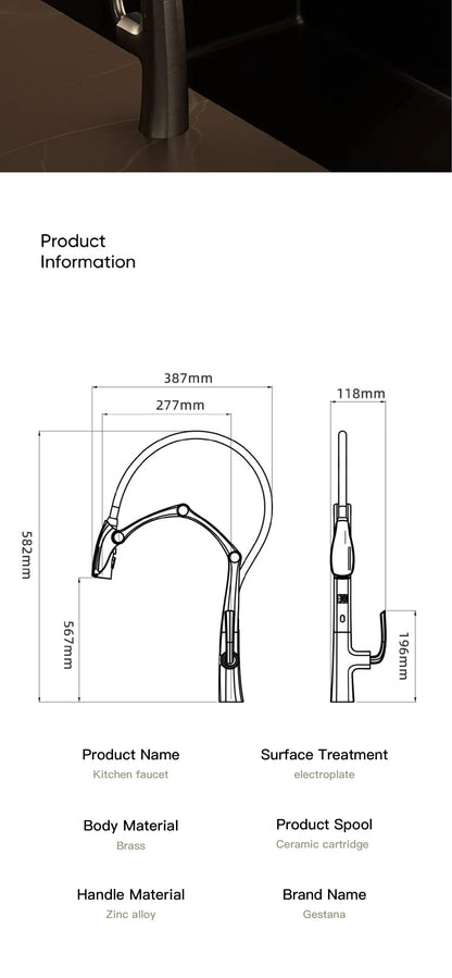 Gunmetal Brass Kitchen Faucet with LED Display