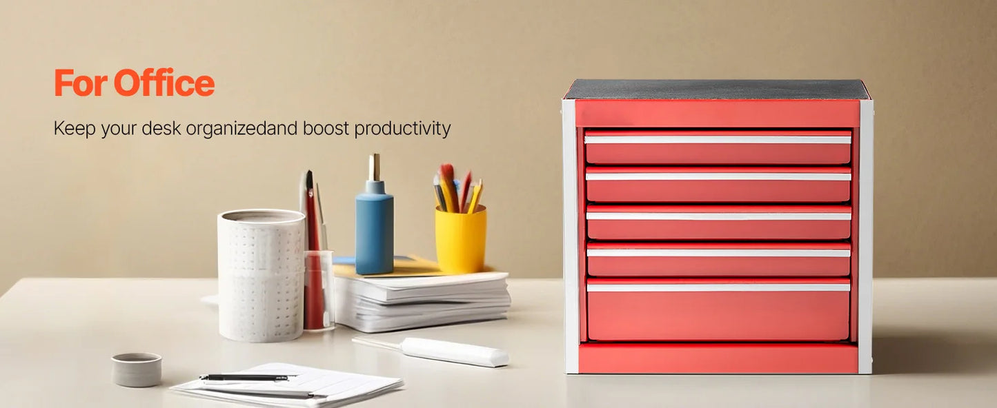 5-Drawer Metal Tool Box Red/Black Portable Tools Storage