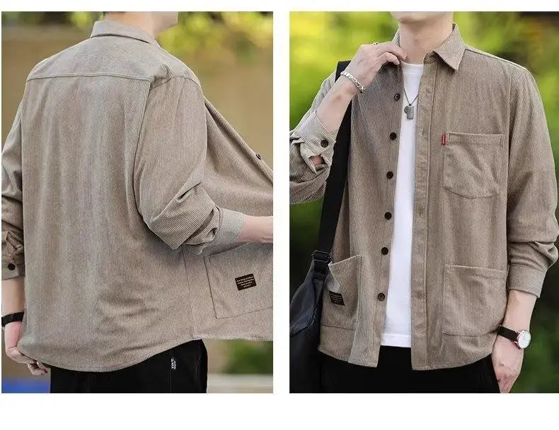 Men's Corduroy Textured Fleece Lining Thermal Coat