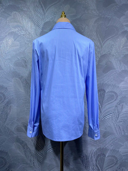 Flower Studded Diamond Lapel Long Sleeved Shirt