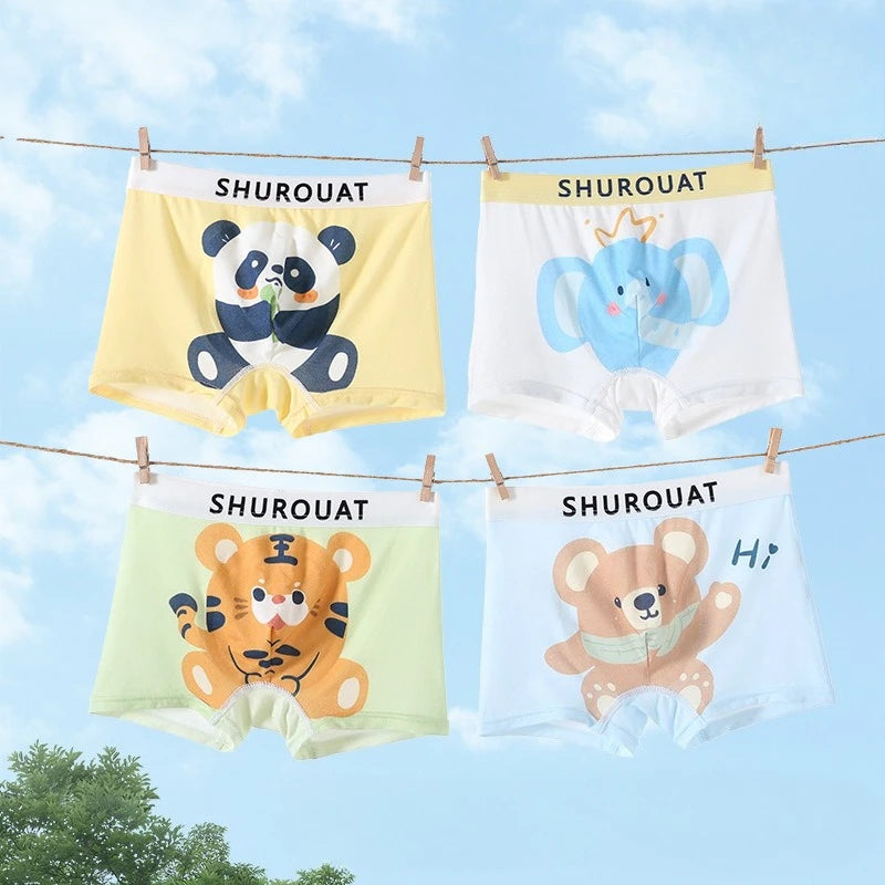 4PCS Cute Dinosaur Boys Breathable Underwear