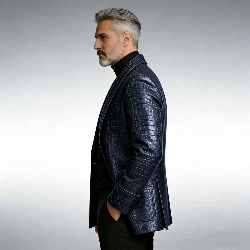 Crocodile Pattern Leather Blazer, Tuxedo Jacket