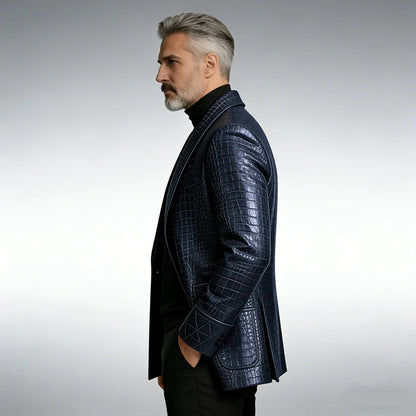 Crocodile Pattern Leather Blazer, Tuxedo Jacket