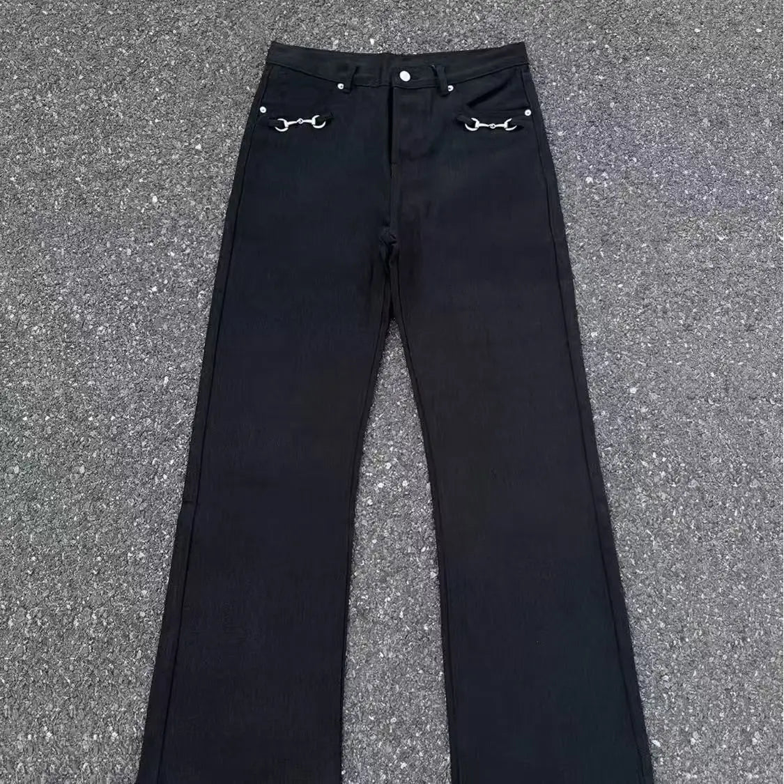 American Retro buckle Design Washed Micro-Flare Jeans