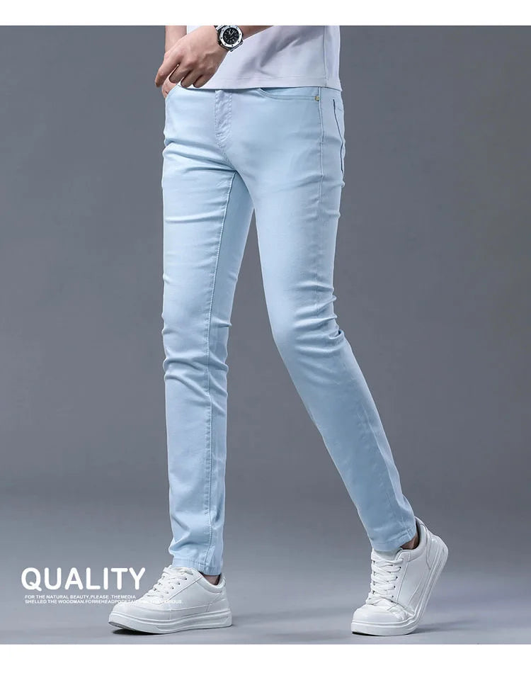 Fashion Solid Color Straight Leg Stretch Jeans
