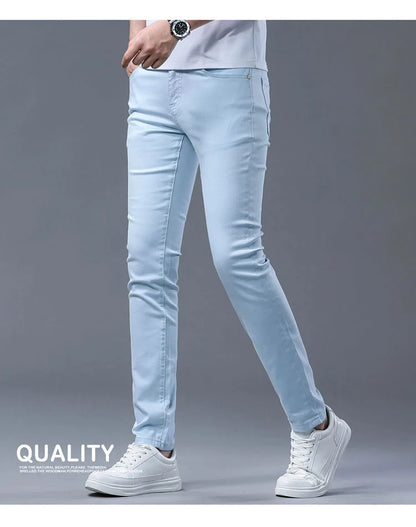 Fashion Solid Color Straight Leg Stretch Jeans