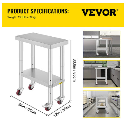 Stainless Steel Commercial Work Table Caster Wheels