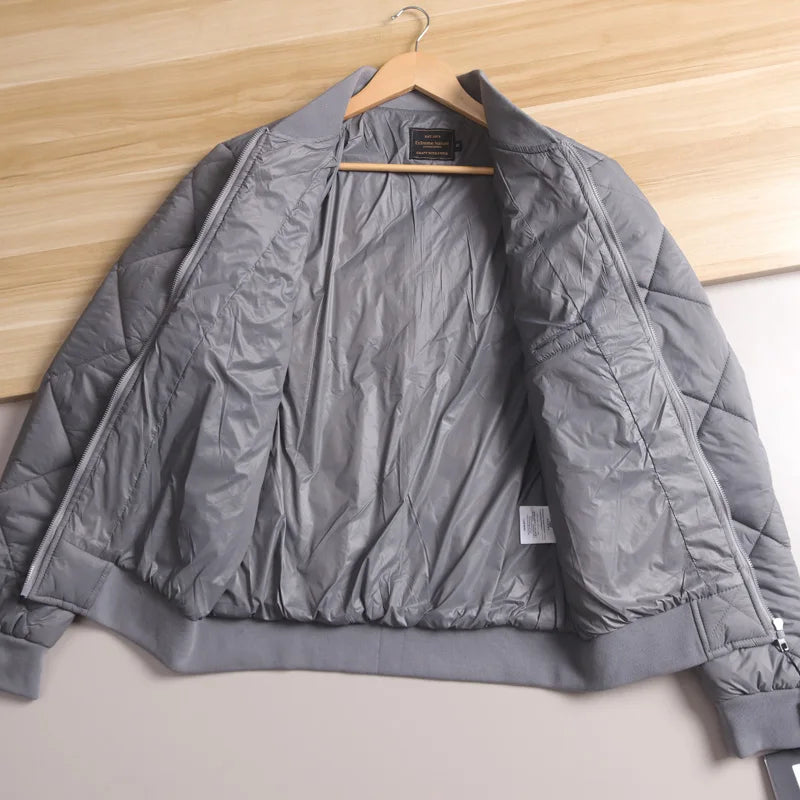 Men's Cotton Jacket with Quilted Diamond Pattern