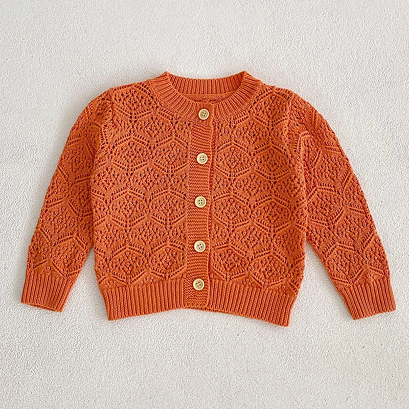 Girls Solid Color Knitted Cardigan Long Sleeves