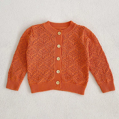 Girls Solid Color Knitted Cardigan Long Sleeves