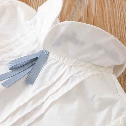 Girls' White Blouse Floral Embroidered Collar Bow