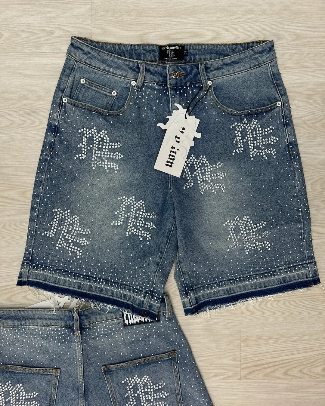 Men Woman Rhinestone Sequin Denim Shorts
