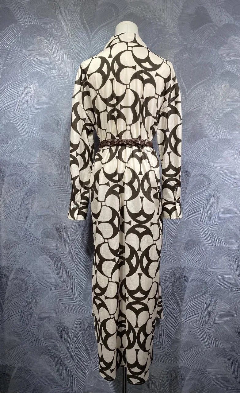 Lapel Cotton Printed Long Sleeved Dress