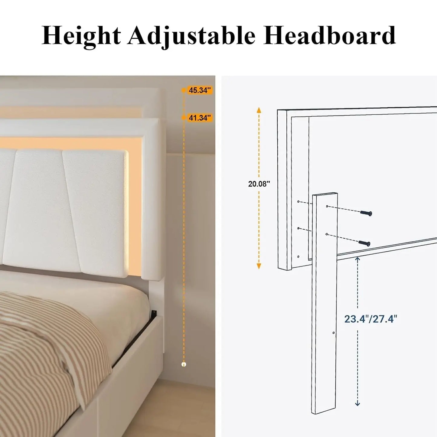Upholstered Platform LED Bed with Type-C&USB
