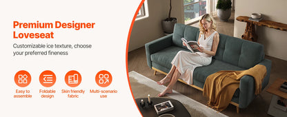 Mid-Century Modern Loveseat Sofa with Wooden Legs