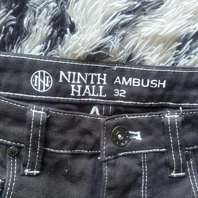 Oversize Geometric Letter Printing Washed Black Jeans