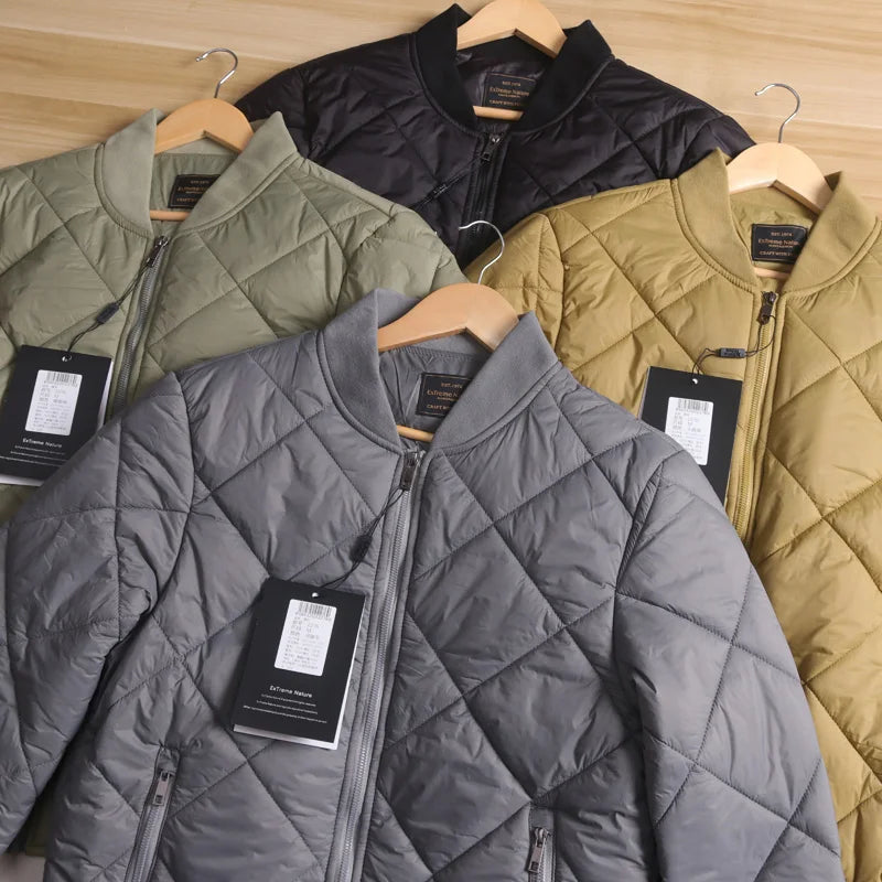 Men's Cotton Jacket with Quilted Diamond Pattern