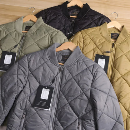Men's Cotton Jacket with Quilted Diamond Pattern