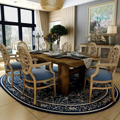 Oval Carpet European Pastoral Floral Style Print