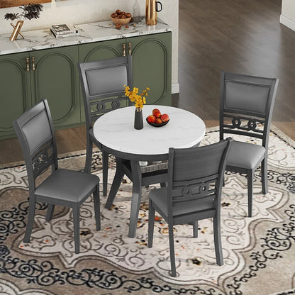 5-Piece Round Dining Table PU-leather Chairs