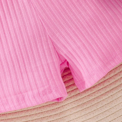 Girls Bubble Sleeve Ribbed Short Romper Set