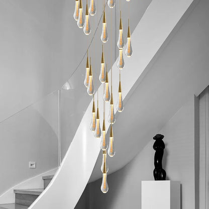 Crystal Tear Drop Chandelier Loft Villa Staircase