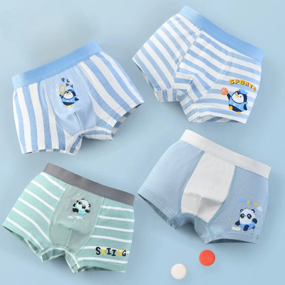 4PCS Boys Cute Cotton Antibacterial Cartoon Print Underwear