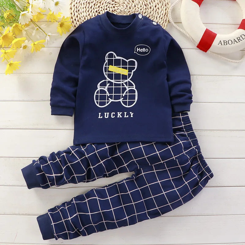 2 Piece Girls/Boys Casual Cartoon Pajamas