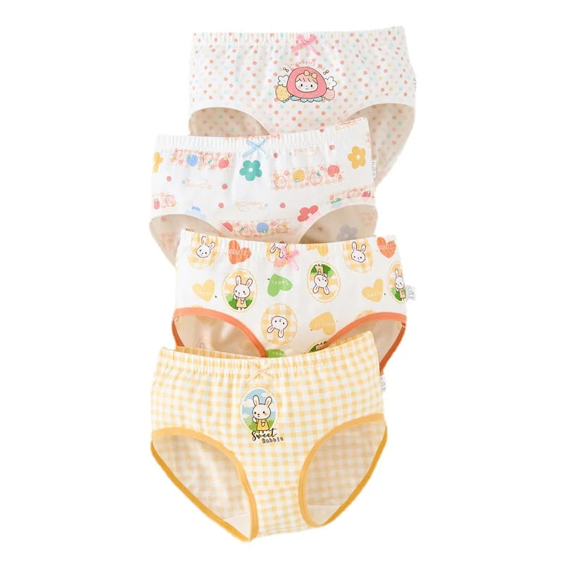 4 Pcs Girls Cotton Antibacterial Breathable Toddler Cartoon Briefs