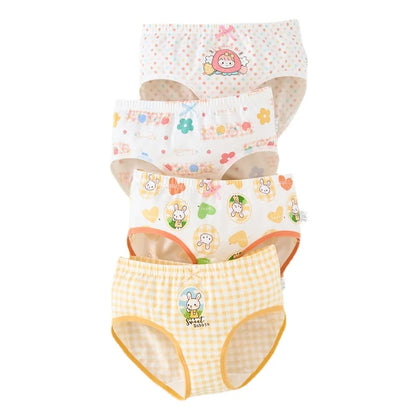 4 Pcs Girls Cotton Antibacterial Breathable Toddler Cartoon Briefs